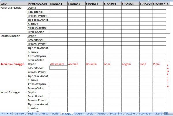 Excel (L24): Gestione Prenotazione Beb (bed And Breakfast) | Computer E Web