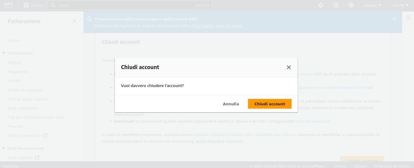 chiudere-account-aws